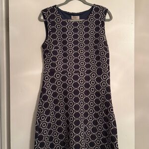 LOFT Navy and White Sleeveless Circle-Print Midi Dress